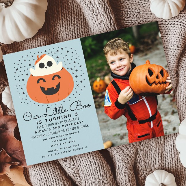Invitation Little Boo Ghost Halloween Boys Birthday Photo (Créateur téléchargé)