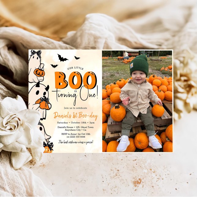 Invitation Little Boo Halloween 1er Anniversaire Photo (Créateur téléchargé)