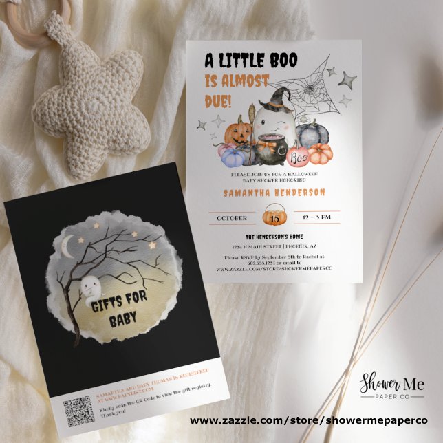 Invitation Little Boo Halloween Baby shower registre QR Code (Créateur téléchargé)
