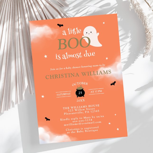 Invitation Little Boo Halloween Ghost Orange Baby shower (Créateur téléchargé)