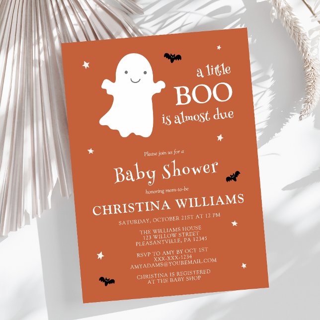 Invitation Little Boo Halloween Ghost Orange Baby shower (Créateur téléchargé)