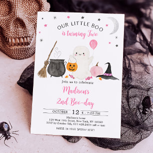 Invitation Little Boo Pink Ghost Halloween 2e anniversaire