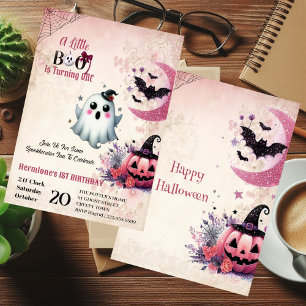 Invitation Little Boo Pink Jack Halloween Ghost 1er Anniversa