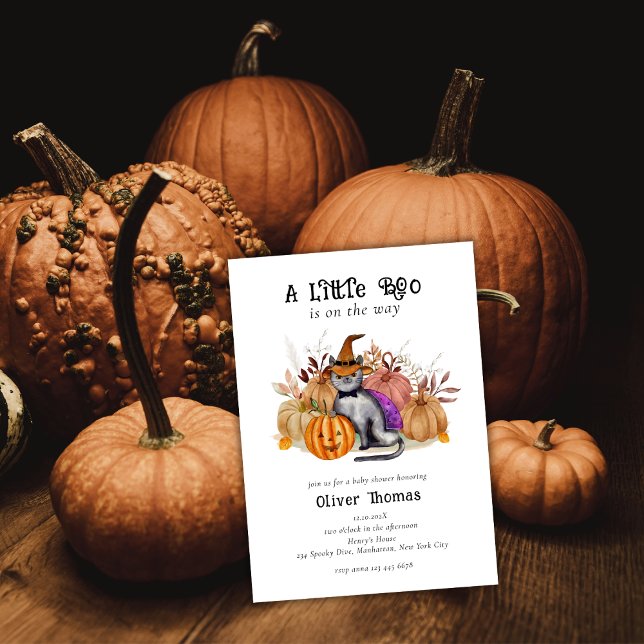 Invitation Little Boo Poem Chat en sorcier Baby shower Casque (Little Boo Poem Cat in Witch Hat Baby Shower Invitation)