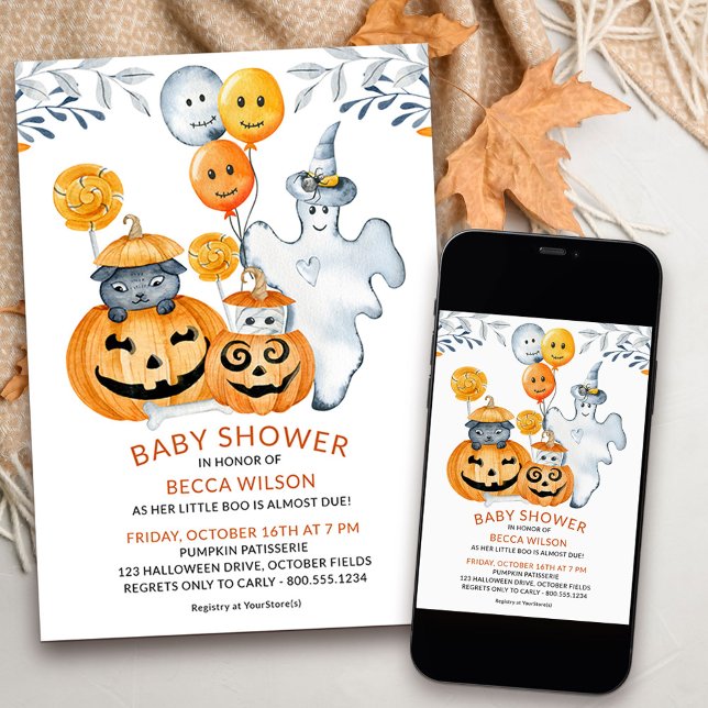 Invitation Little Boo Presque due jolie Baby shower Halloween (Cute halloween baby shower invitation for when her little boo is almost due)