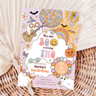 Invitation Little Boo Retro Halloween fille deuxième annivers