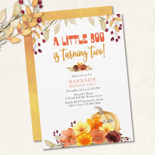 Invitation Little Boo Turning Two Autumn Flowday 2nd Birthday (Créateur téléchargé)