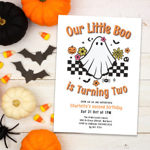 Invitation Little Boo Turtwo Retro Ghost 2nd Birthday
