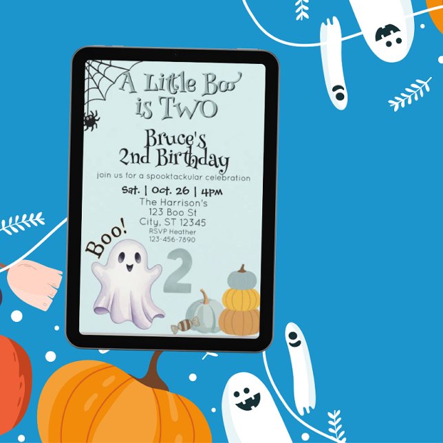 Invitation Little Boo Two, Blue 2nd Ghost Birthday (Créateur téléchargé)