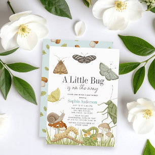 Invitation Little Bug Insectes Champignons Baby shower garçon