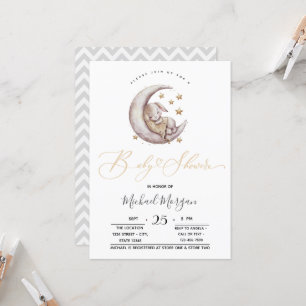 Invitation Little Bunny Moon Stars Zigzag Baby shower