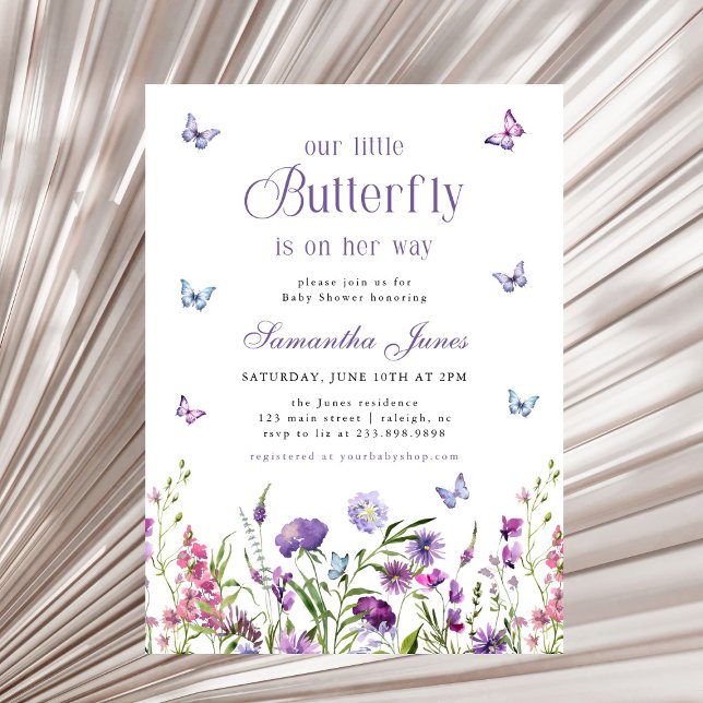 Invitation Little Butterfly Wildflowers Purple Baby Shower (Créateur téléchargé)