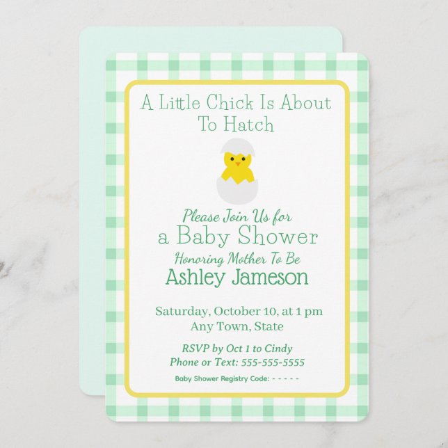 Invitation Little Chick About To Hatch Baby Shower (Devant / Derrière)