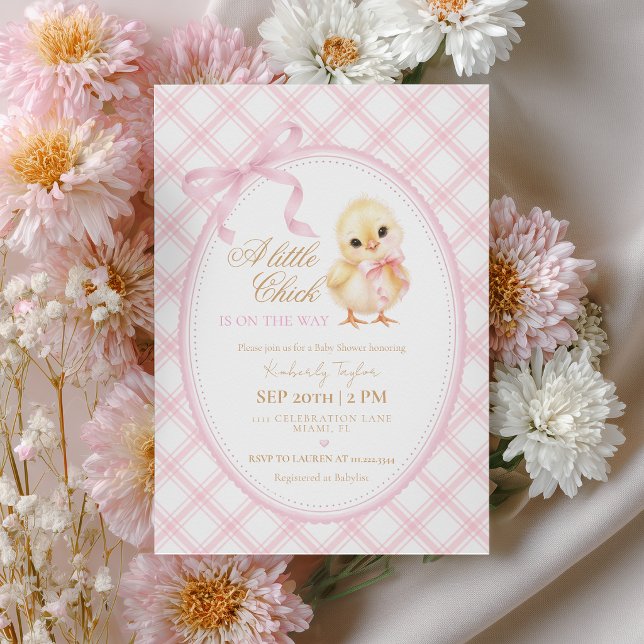 Invitation Little Chick Coquette Pink Bow Girl Baby Shower (Créateur téléchargé)
