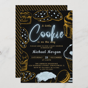 Invitation Little Cookie Baby Boy Baby shower bleu et noir