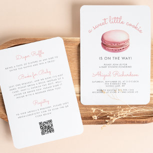 Invitation Little Cookie Macaron QR Code Baby shower rose