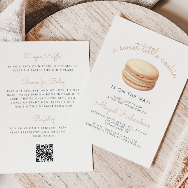 Invitation Little Cookie Macaron QR Code Neutral Baby Shower (Créateur téléchargé)