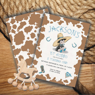Invitation Little Cowboy 1st Rodeo Cow motif fête d'anniversa