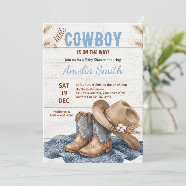 Invitation Little Cowboy Baby Shower (Debout devant)