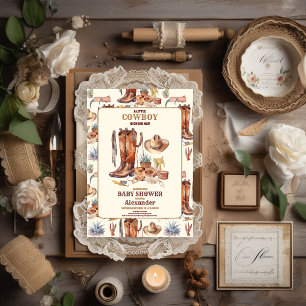Invitation Little Cowboy Baby shower moderne de rodéo occiden