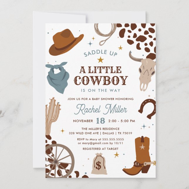 Invitation Little Cowboy | Baby shower Wild West Boy (Devant)