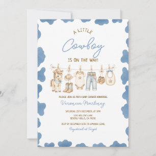 Invitation Little Cowboy Blue Baby Shower Clothesline