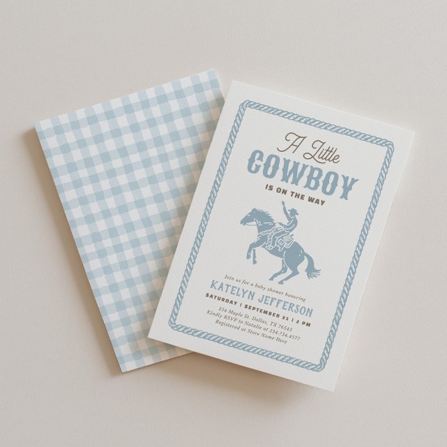 Invitation Little Cowboy Blue Gingham Baby Shower (Créateur téléchargé)