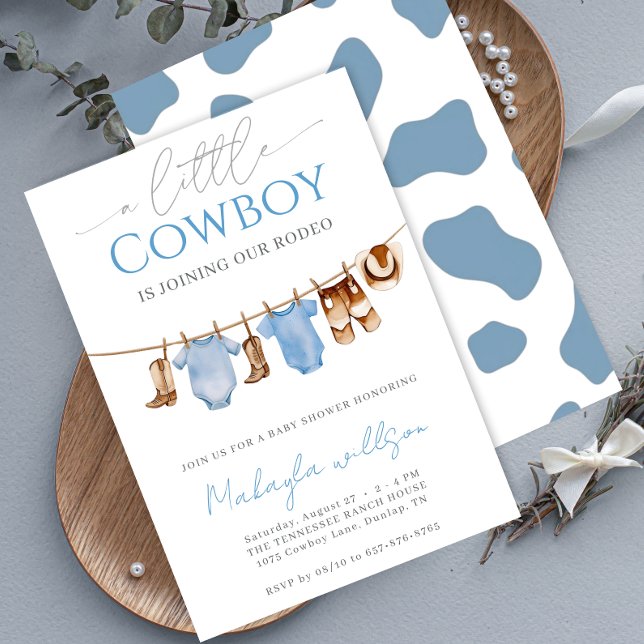 Invitation Little Cowboy Blue Western Rodeo Baby shower (Créateur téléchargé)