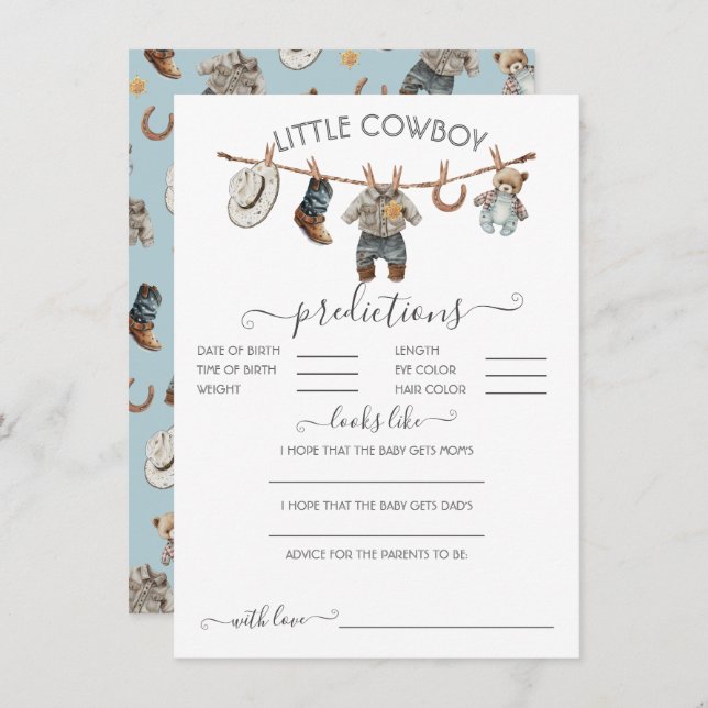 Invitation Little Cowboy Clothesline Baby Predictions Jeu (Devant / Derrière)
