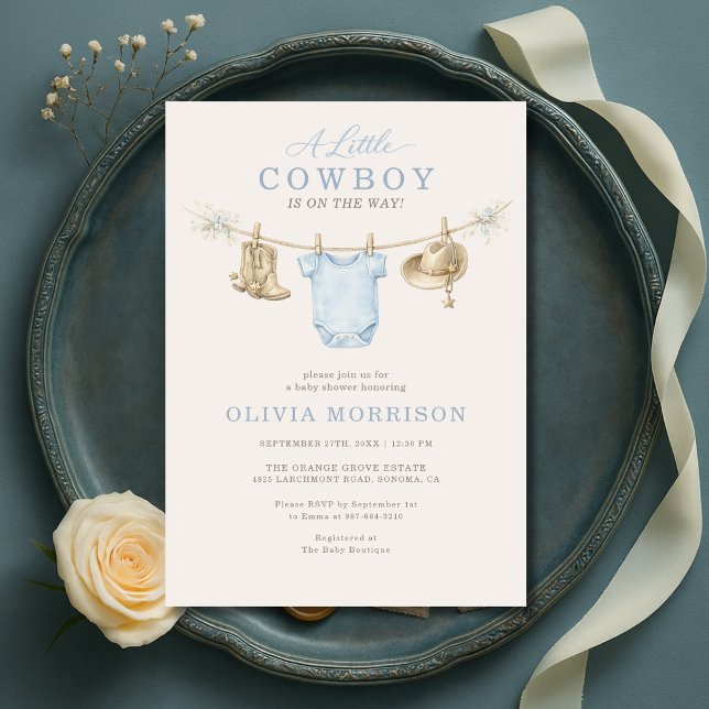 Invitation Little Cowboy Clothesline Baby Shower (Créateur téléchargé)