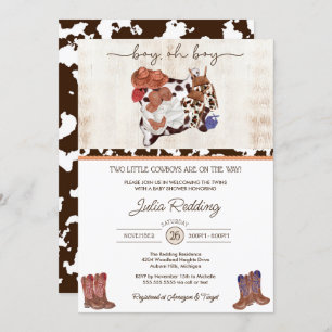Invitation Little Cowboy Twin Boys Western V3 Baby shower