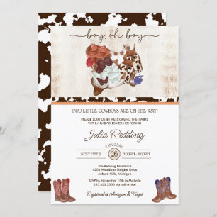Invitation Little Cowboy Twin Boys Western V3 Baby shower Inv