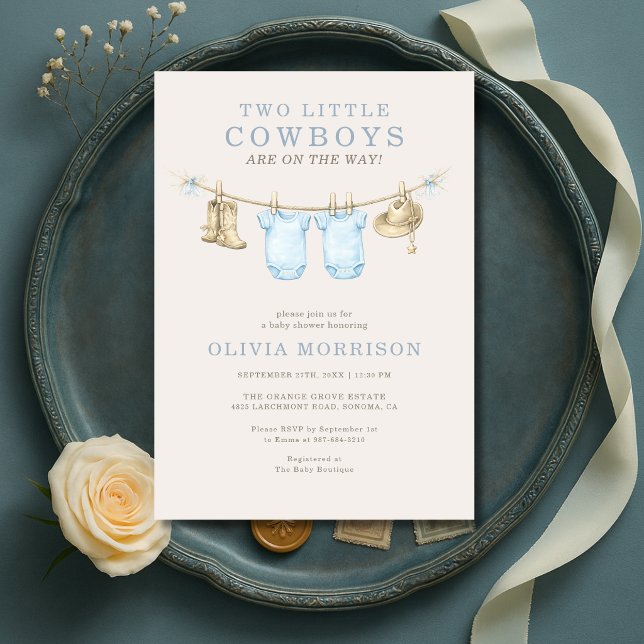 Invitation Little Cowboy Twins Clothesline Boy Baby Shower (Créateur téléchargé)