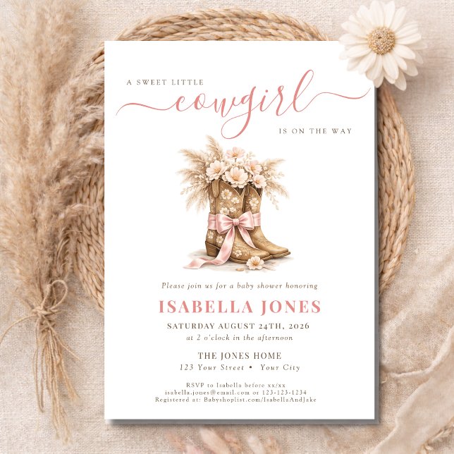 Invitation Little Cowgirl On The Way Pink Western Baby Shower (Créateur téléchargé)