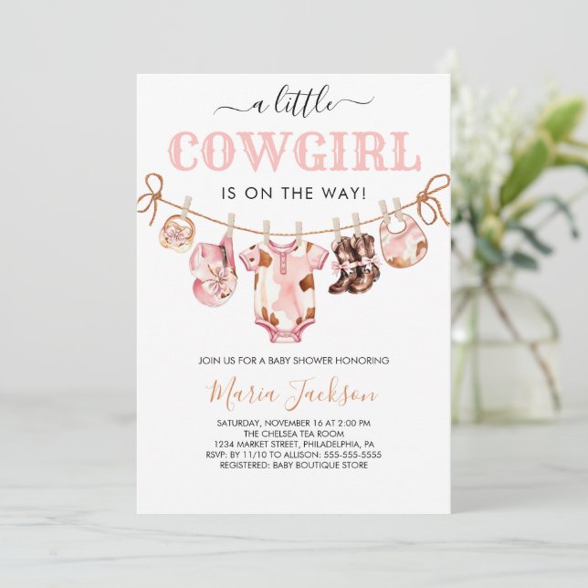 Invitation Little Cowgirl Wild West Pink Cowgirl Baby Shower (Debout devant)