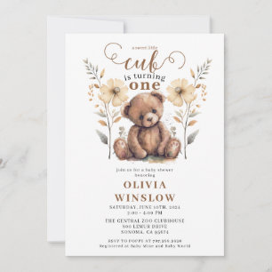 Invitation Little Cub Aquarelle Teddy Bear 1er anniversaire