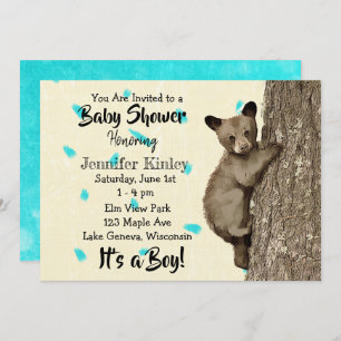 Invitation Little Cub Bear Turquoise et le Baby shower de Tan