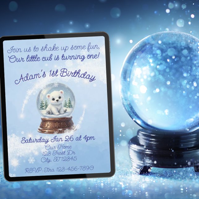 Invitation Little Cub One, Polar Bear Snow Globe Birthday (Créateur téléchargé)
