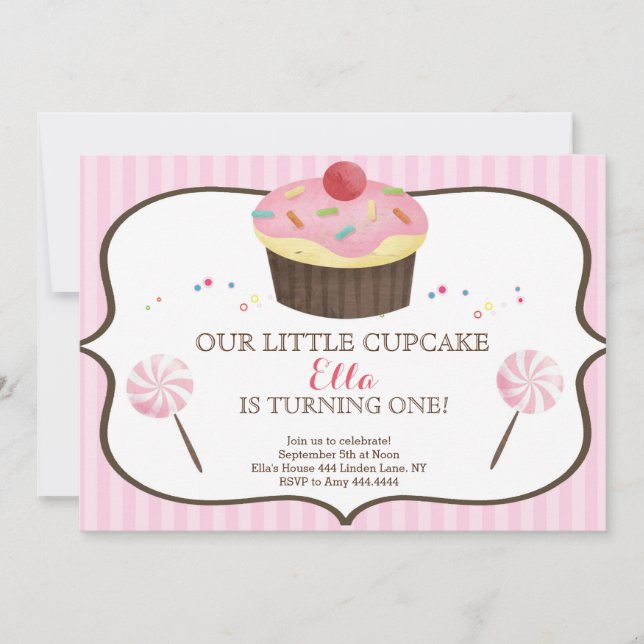 Invitation Little Cupcake Premier Anniversaire Pays de bonbon (Devant)