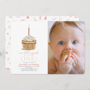 Invitation Little Cupcake Sprinkings Pink Photo 1er anniversa