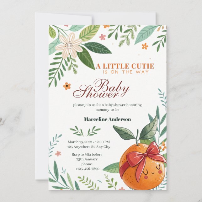 Invitation Little Cutie arrive en Grapefruit Coquette  (Devant)