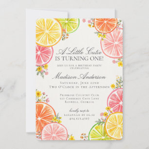 Invitation Little Cutie Citrus Floral Orange Fête d'anniversa
