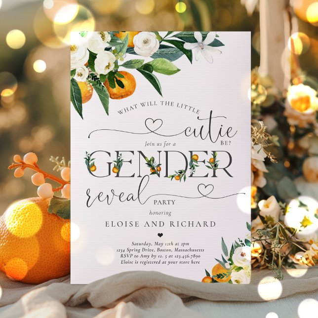 Invitation Little Cutie Citrus Orange Genre Revevela Party (Créateur téléchargé)
