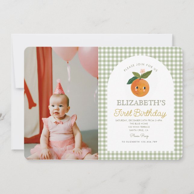 Invitation Little Cutie devient un anniversaire orange (Devant)