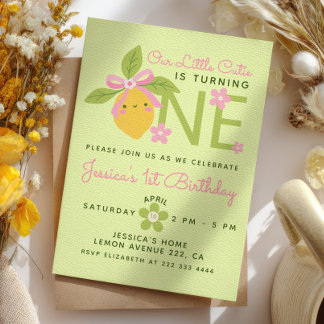 Invitation Little Cutie Lemon& Daisy Green 1st Birthday Party