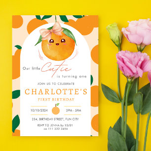 Invitation Little Cutie Orange Citrus 1er Anniversaire