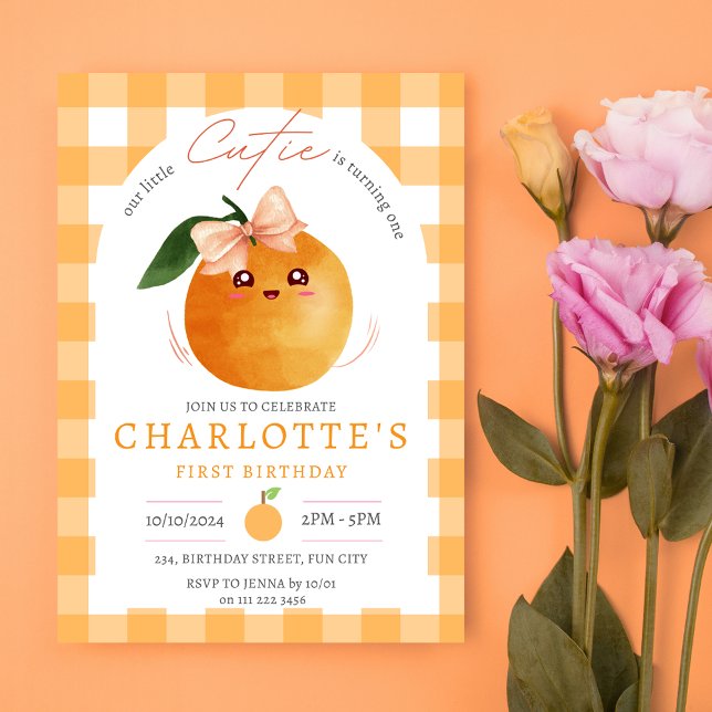 Invitation Little Cutie Orange Citrus 1er Anniversaire (Little Cutie Orange Citrus 1st First Birthday Invitation)