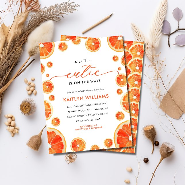 Invitation Little Cutie Orange Citrus Baby shower moderne (Créateur téléchargé)