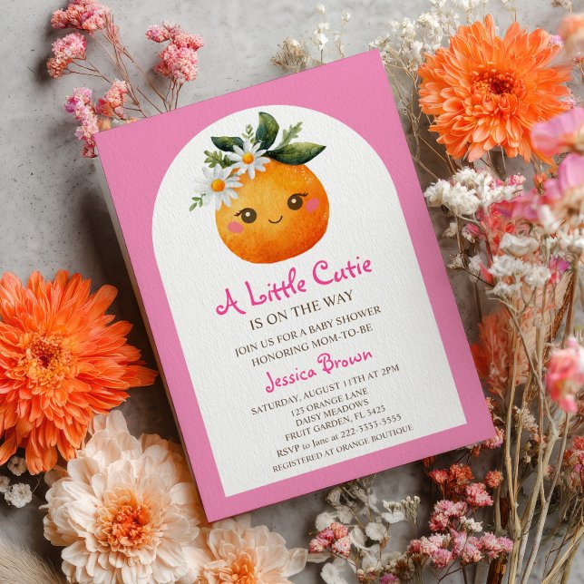 Invitation Little Cutie Orange Citrus Pastel Baby shower rose (Créateur téléchargé)
