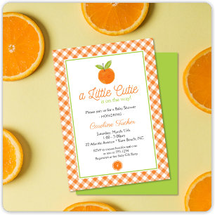 Invitation Little Cutie Orange Clementine En vichy Baby showe